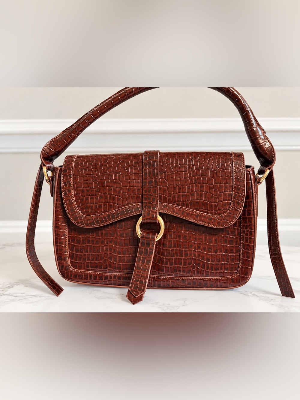 Cleobella Clara chocolate brown Embossed Leather Shoulder Bag NWOT
